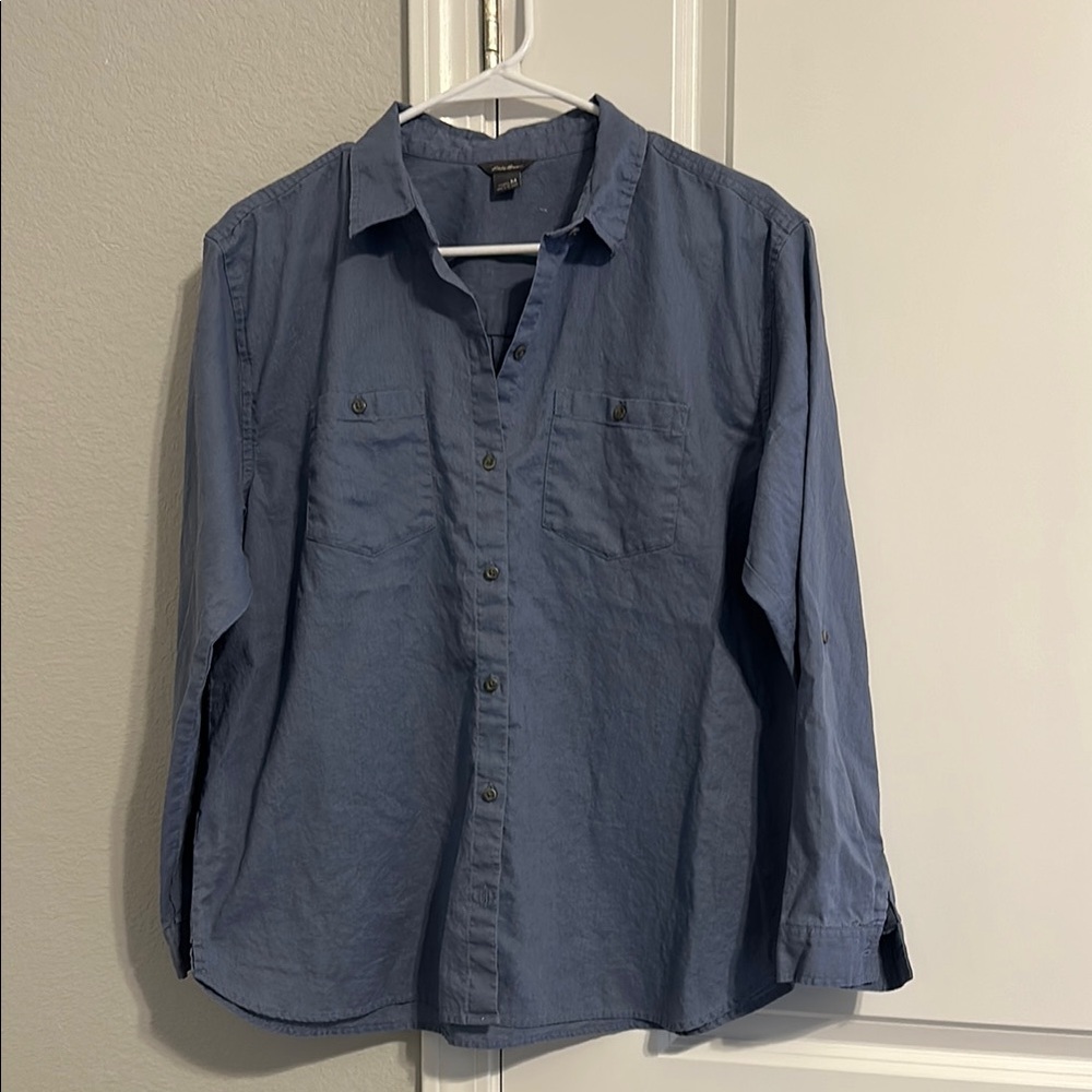 Womens Blue Button-Up Shirt in Linen